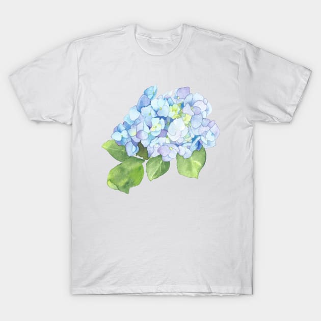 Blue Hydrangea, floral watercolor painting T-Shirt by Sharon Rose Art